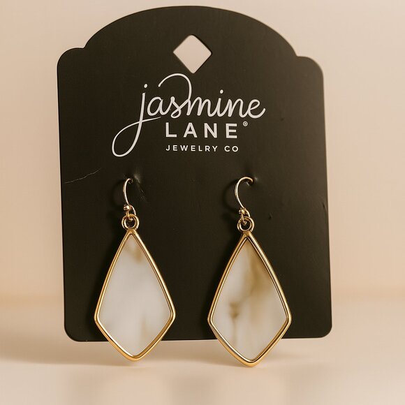 Jasmine Lane Gold Tone White Marbled Drop Earrings – Women’s Fashion Jewelry - Picture 1 of 10